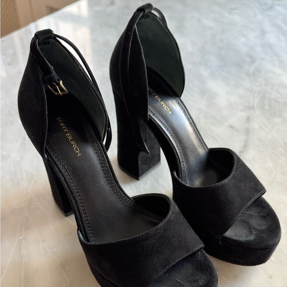 Tory Burch black suede platform pumps - size 7. Worn once.
